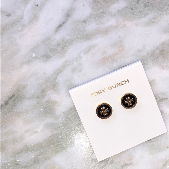Tory Burch Jewelry - TORY BURCH LACQUERED RAISED LOGO STUD EARRINGS